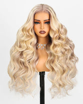 Platinum Blonde Body Wave 100% Human Hair Lace Front Wig Pre - Plucked with Baby Hairs - Everyday Wigs